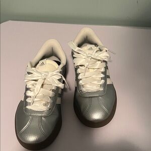 Adidas Silver and White Leather Sneakers